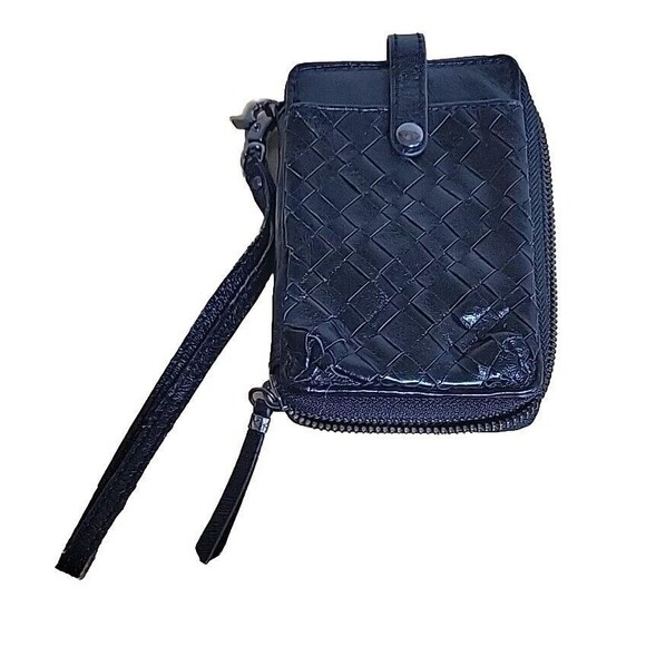 Elloit Lucca Wristlet Woven Black Leather Zip Around Wallet Cell Phone ID Purse - Picture 2 of 5